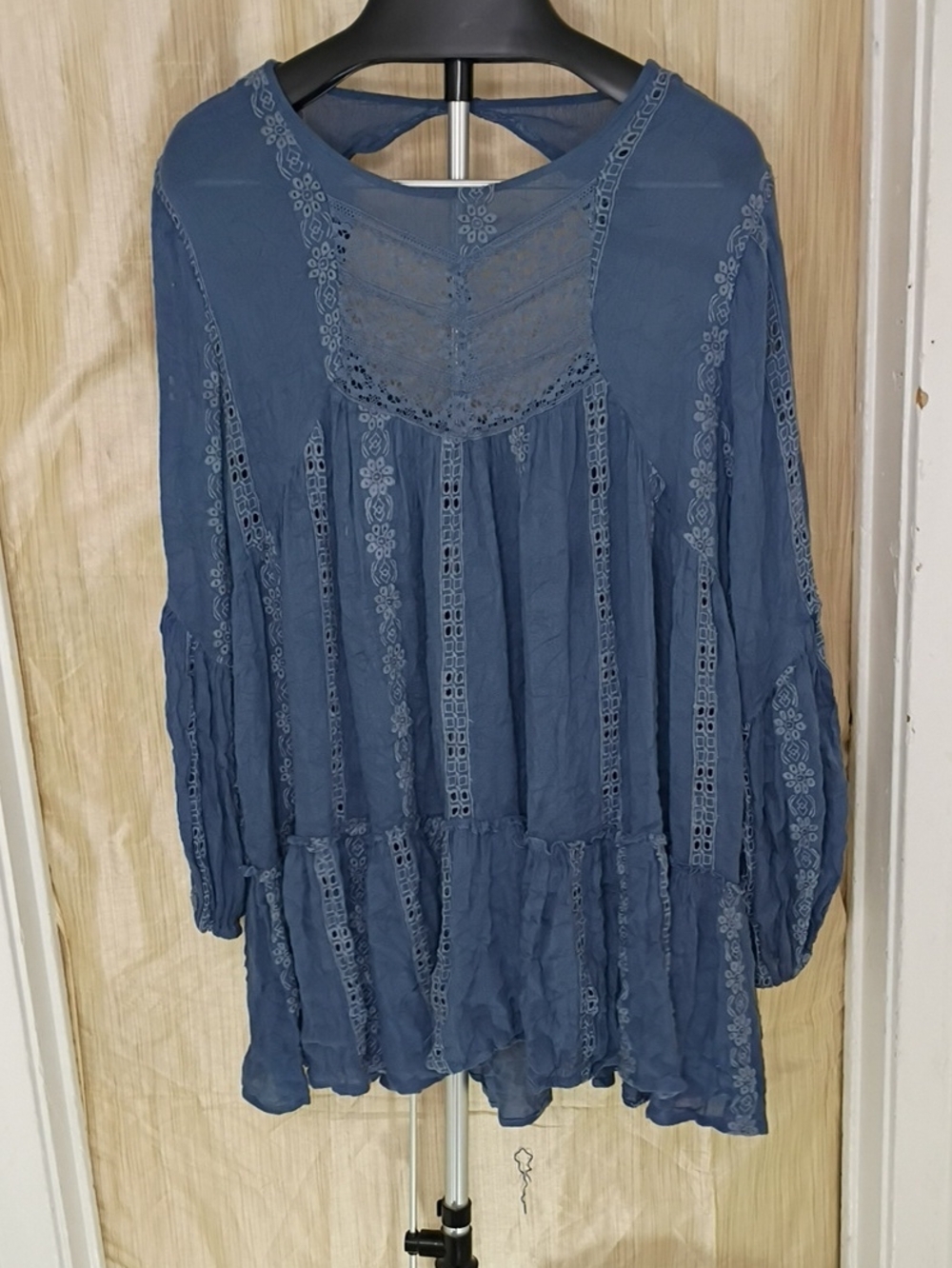 Free People Long Sleeve Lace Panel Tunic Dress in Slate Blue